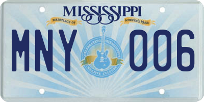 MS license plate MNY006