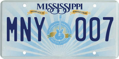 MS license plate MNY007
