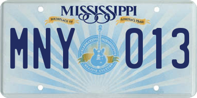 MS license plate MNY013