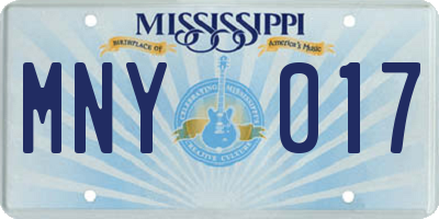 MS license plate MNY017