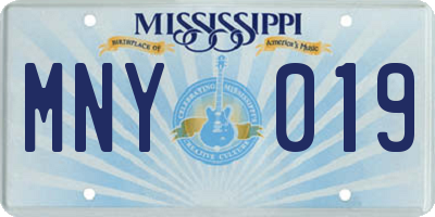 MS license plate MNY019