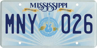 MS license plate MNY026