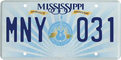MS license plate MNY031