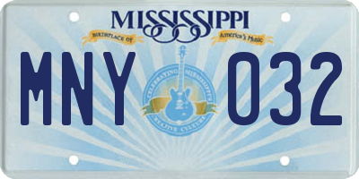 MS license plate MNY032