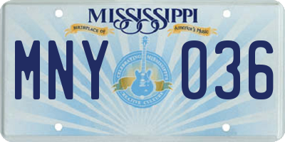 MS license plate MNY036