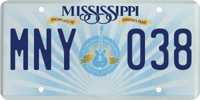 MS license plate MNY038