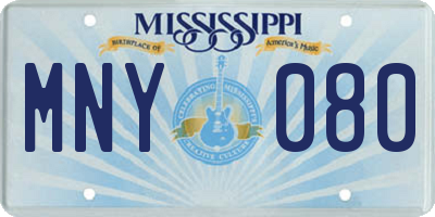 MS license plate MNY080
