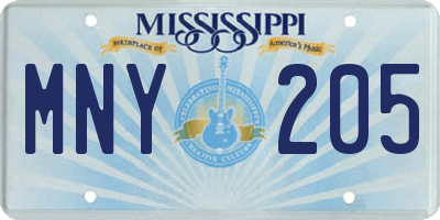 MS license plate MNY205