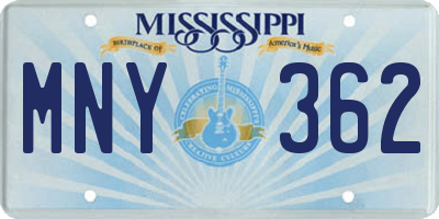 MS license plate MNY362