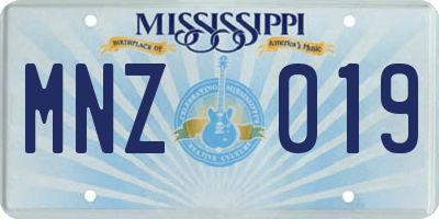 MS license plate MNZ019
