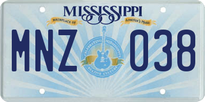 MS license plate MNZ038