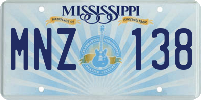 MS license plate MNZ138