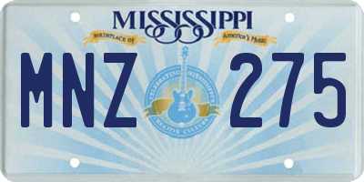 MS license plate MNZ275