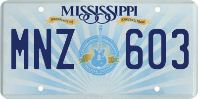 MS license plate MNZ603
