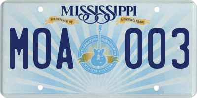 MS license plate MOA003