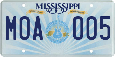 MS license plate MOA005