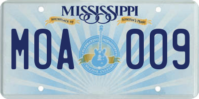 MS license plate MOA009