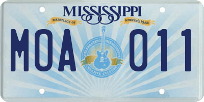 MS license plate MOA011