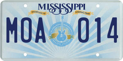 MS license plate MOA014