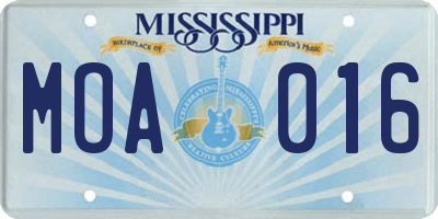 MS license plate MOA016