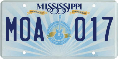 MS license plate MOA017