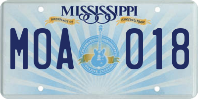 MS license plate MOA018