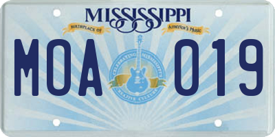 MS license plate MOA019