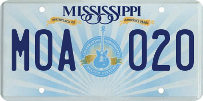 MS license plate MOA020