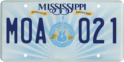 MS license plate MOA021