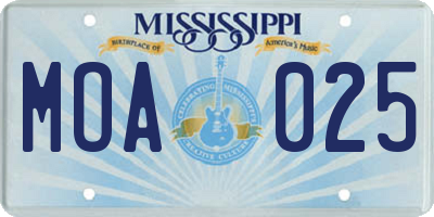 MS license plate MOA025