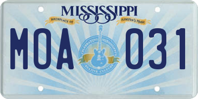 MS license plate MOA031