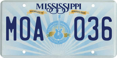 MS license plate MOA036