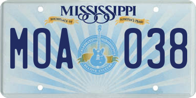 MS license plate MOA038