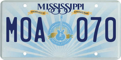 MS license plate MOA070
