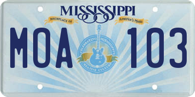 MS license plate MOA103