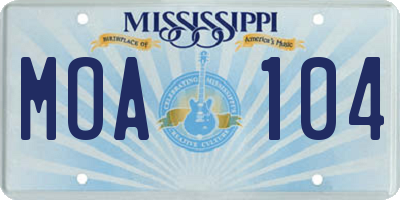 MS license plate MOA104