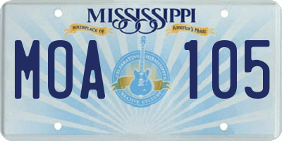 MS license plate MOA105