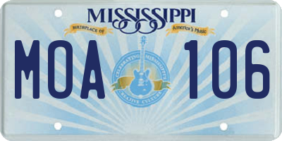 MS license plate MOA106
