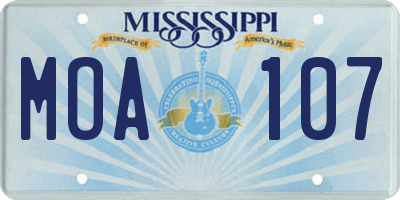 MS license plate MOA107