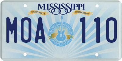MS license plate MOA110