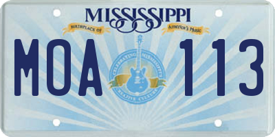 MS license plate MOA113