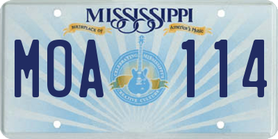 MS license plate MOA114