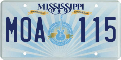 MS license plate MOA115