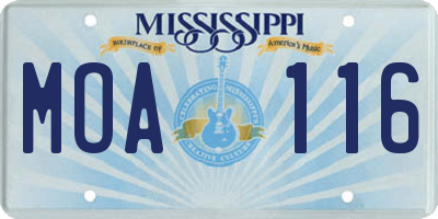 MS license plate MOA116