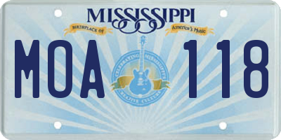 MS license plate MOA118