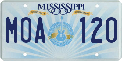 MS license plate MOA120