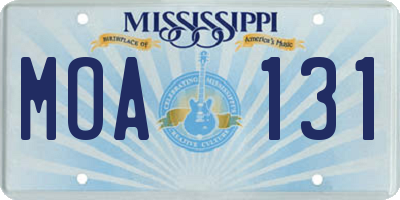 MS license plate MOA131