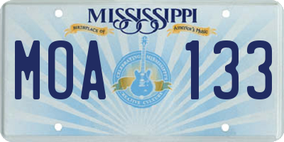 MS license plate MOA133