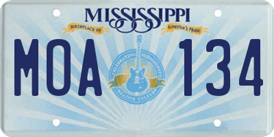 MS license plate MOA134