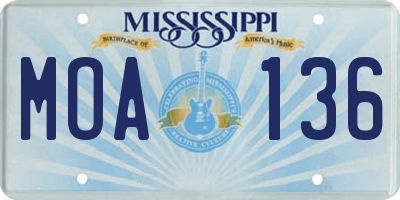 MS license plate MOA136